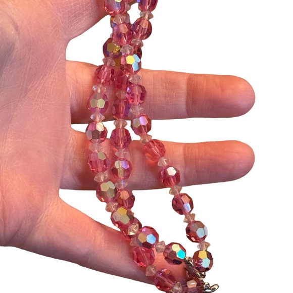Vintage pastel pink AB crystal multi strand fancy silver finish toggle bracelet - Picture 4 of 4